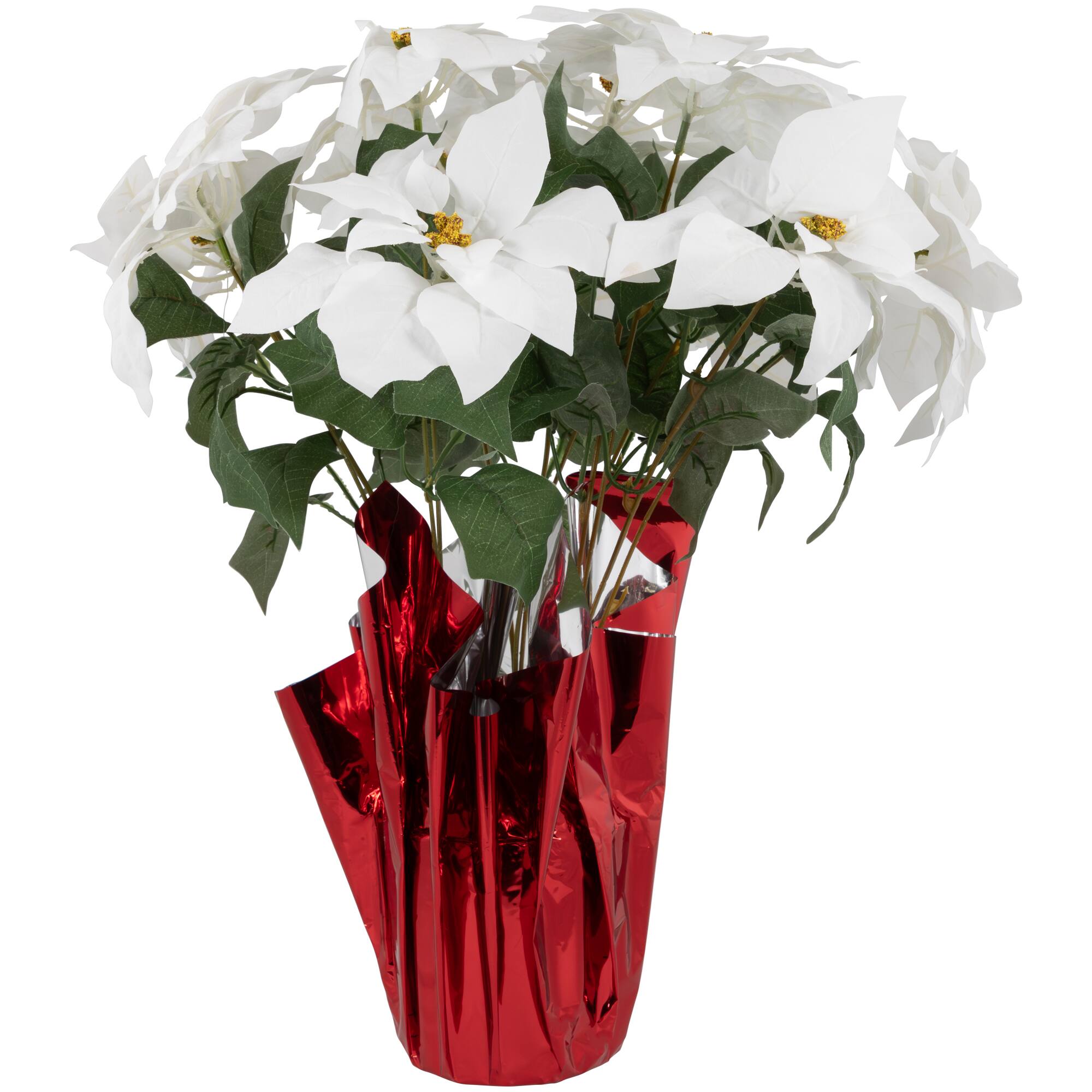 22" White Artificial Christmas Poinsettia Flowers with Wrapped Base